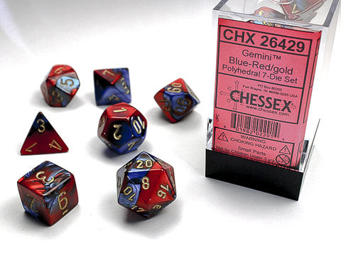 Blue-Red w/gold Gemini™ Polyhedral 7-Die Sets