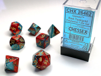 Red-Teal with gold Gemini™ Polyhedral 7-Die Sets